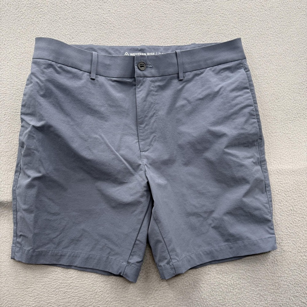 Western Rise Shorts Mens 34 Blue Chino Nylon Stretch 8 Inseam Travel Casual